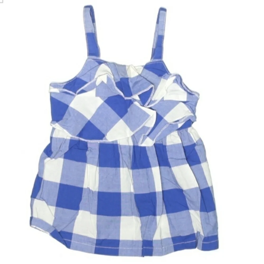👗 Carter's Blue White Plaid Dress 3M Strap Ruffle